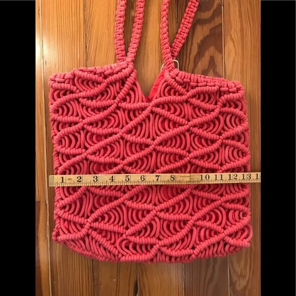 C&C California Bag chunky woven pink tote purse coral beach bag crochet Macramé - Picture 6 of 6